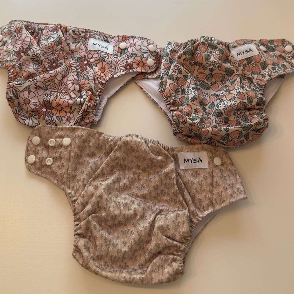 Pink and Brown Pocket Diaper Set with Floral Patterns